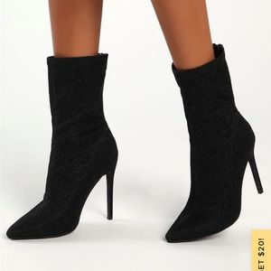 Odien Black Glitter Pointed-Toe Mid-Calf Sock Boots